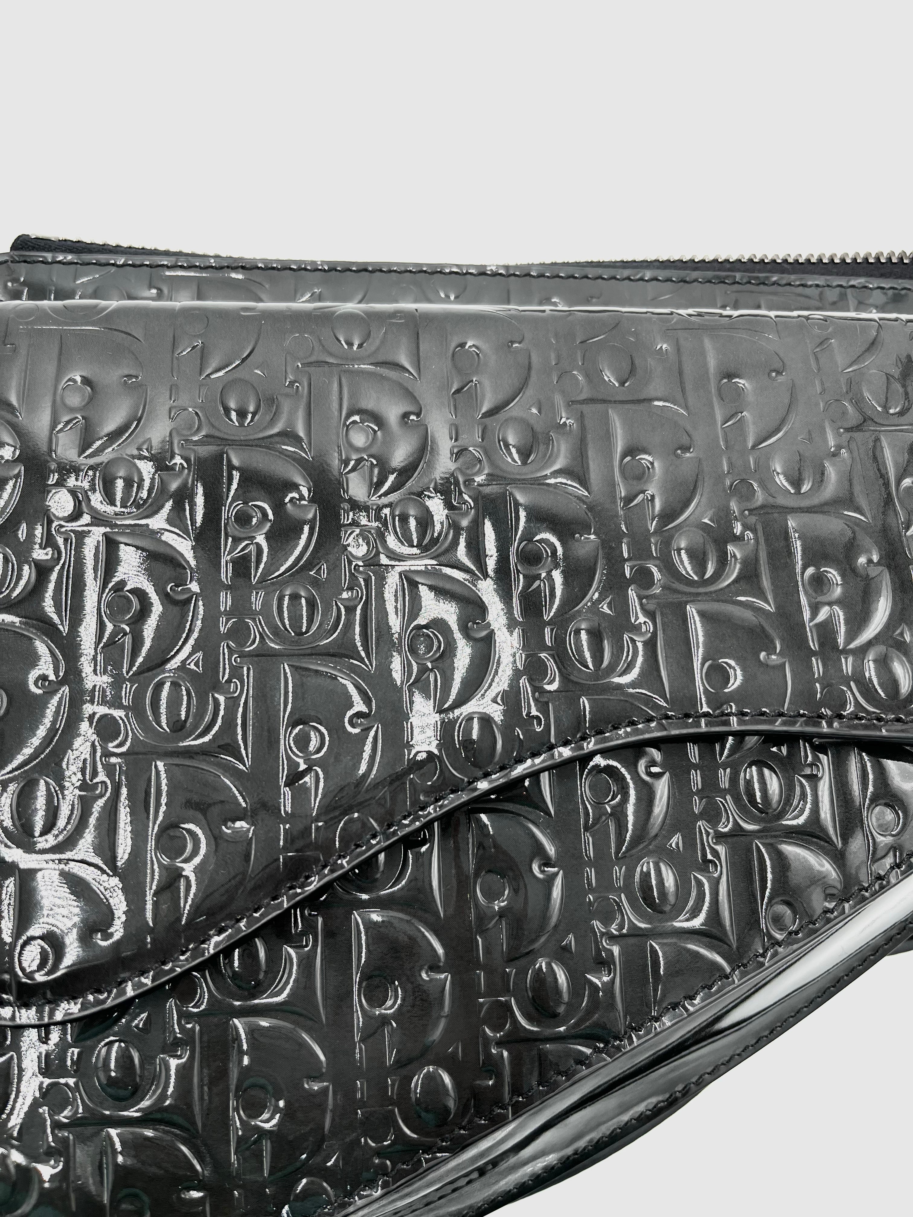 Christian Dior Saddle Boxy Pouch Crossbody Bag Oblique Embossed Calfskin Purple Leather Crossbody Bag Bag (Pre-Owned)