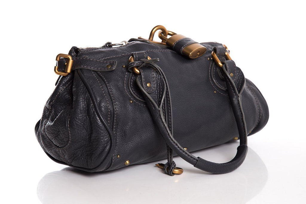 Chaneloé Midnight Navy Leather Pad-Lock Large Shoulder Bag