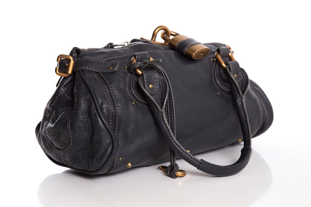 Chaneloé Midnight Navy Leather Pad-Lock Large Shoulder Bag