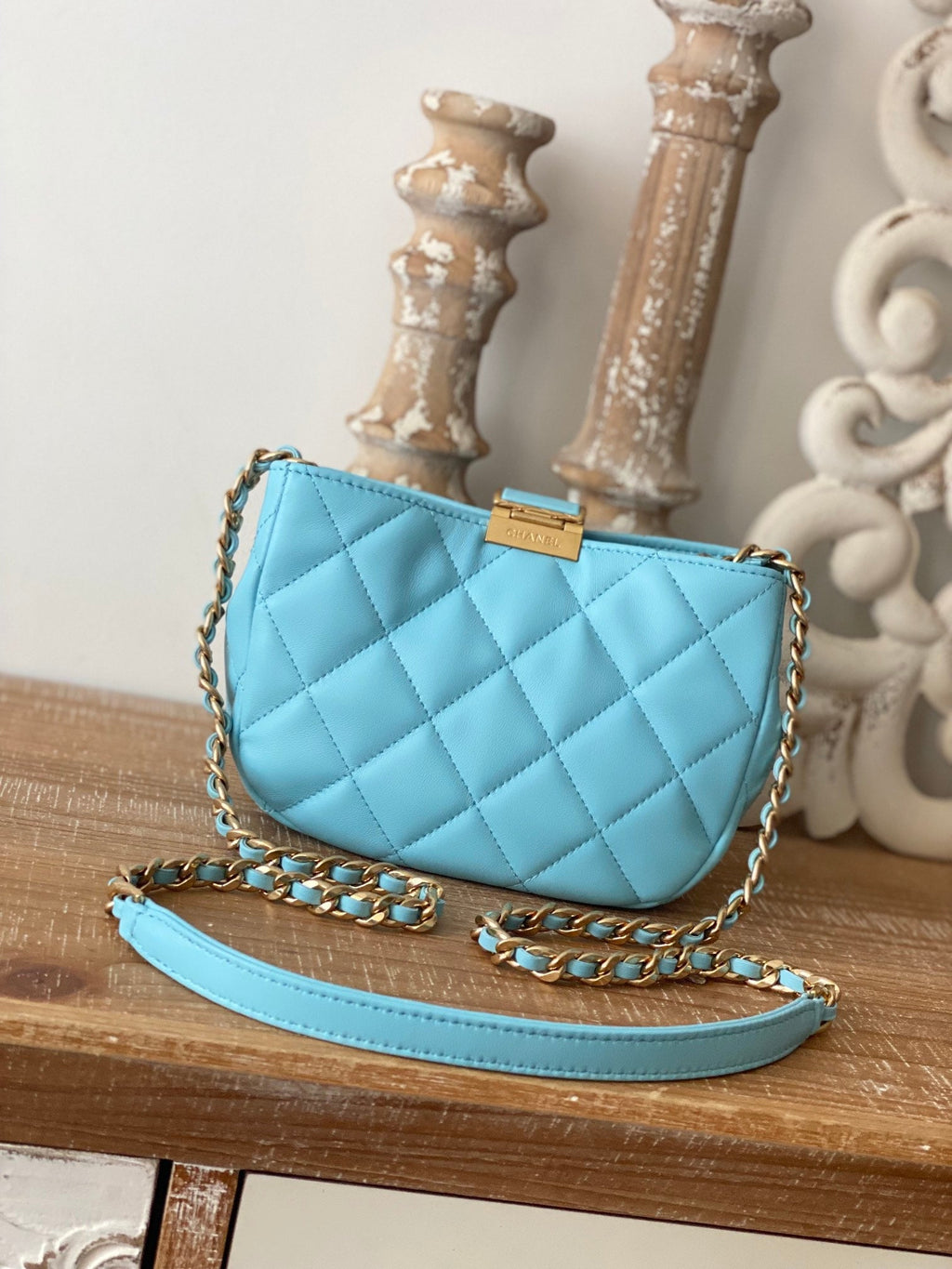 ChanelSmall Hobo Bag Gold Hardware Blue For Women Handbags, Shoulder Bags 7.5in/19cm