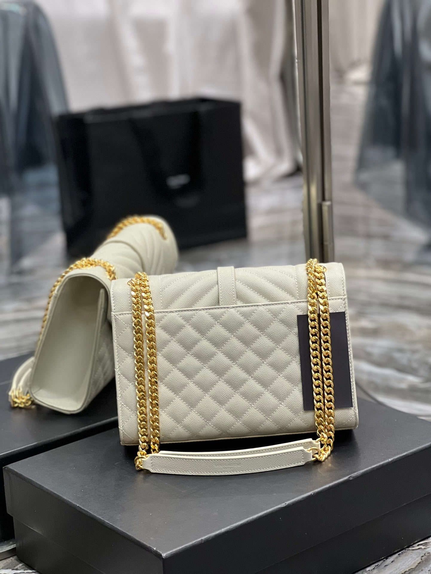 YSSL Envelope Medium Chain Bag White For Women, Women’s Bags 9in/24cm YSL