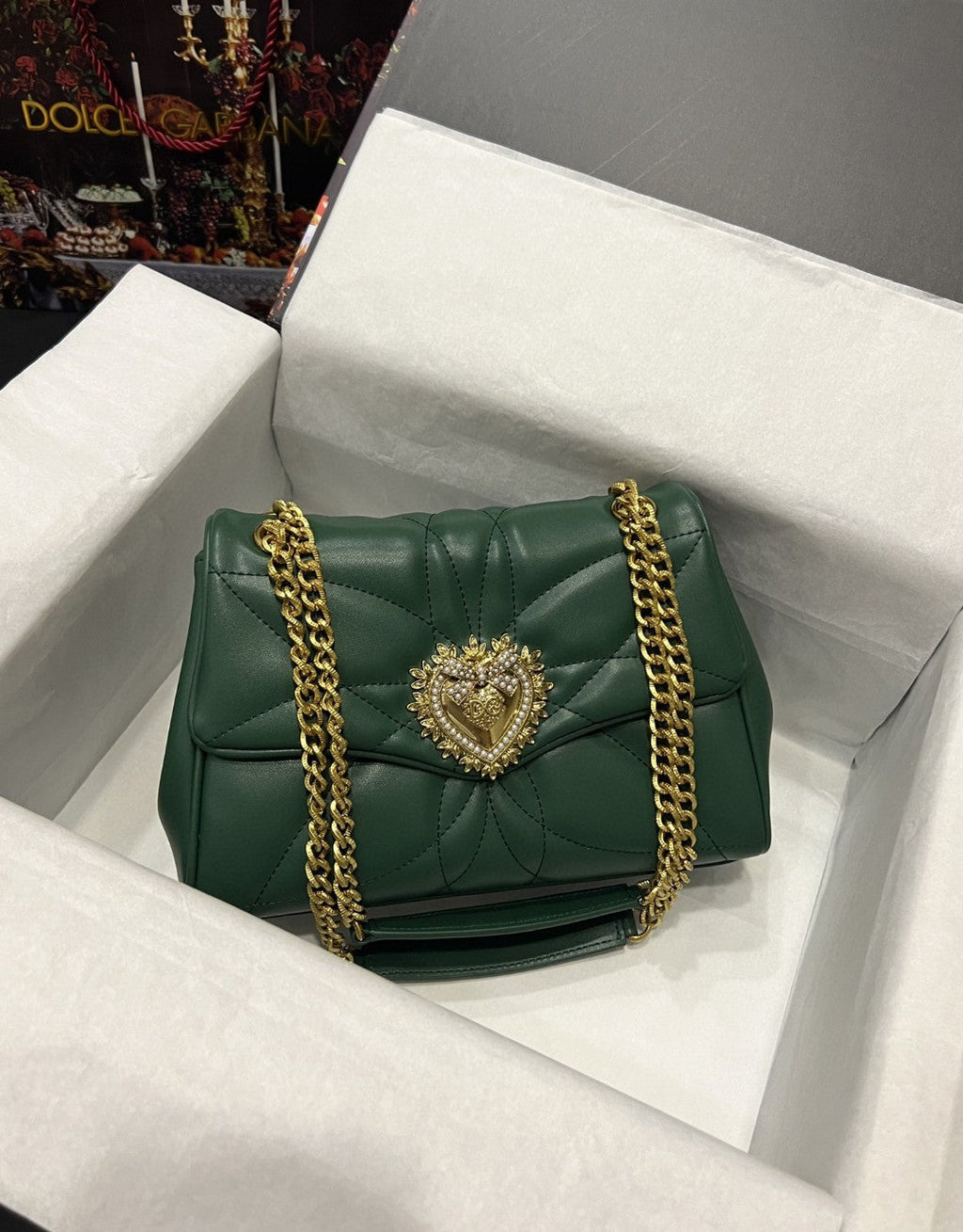 Large Devotion Shoulder Bag In Quilted Nappa Green For Women 11.4in/29cm GLAMI