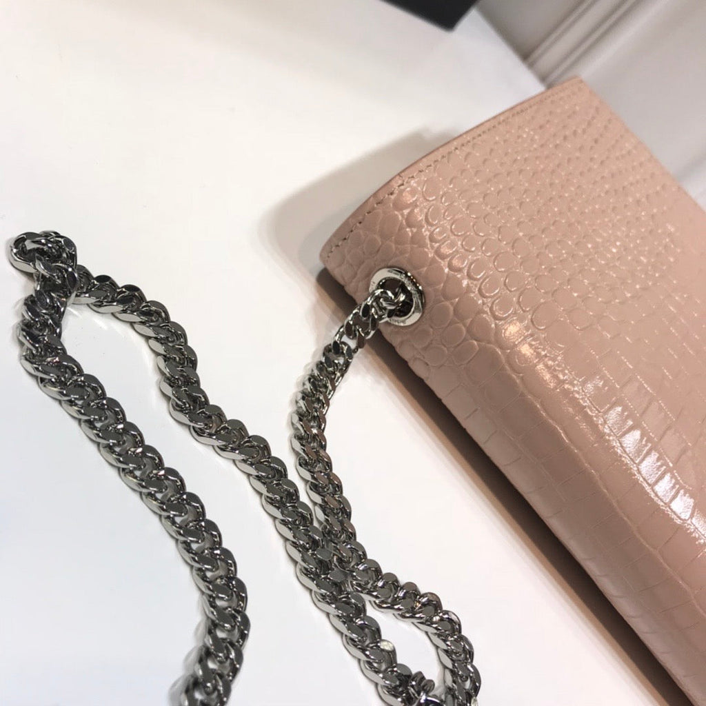 YSSL Kate Medium Chain Bag With Tassel In Embossed Crocodile Dark Beige For Women 9in/24cm YSL