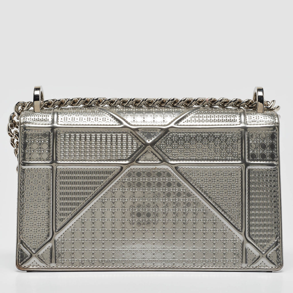 Dior Silver  Leather Small Diorama Shoulder Bag