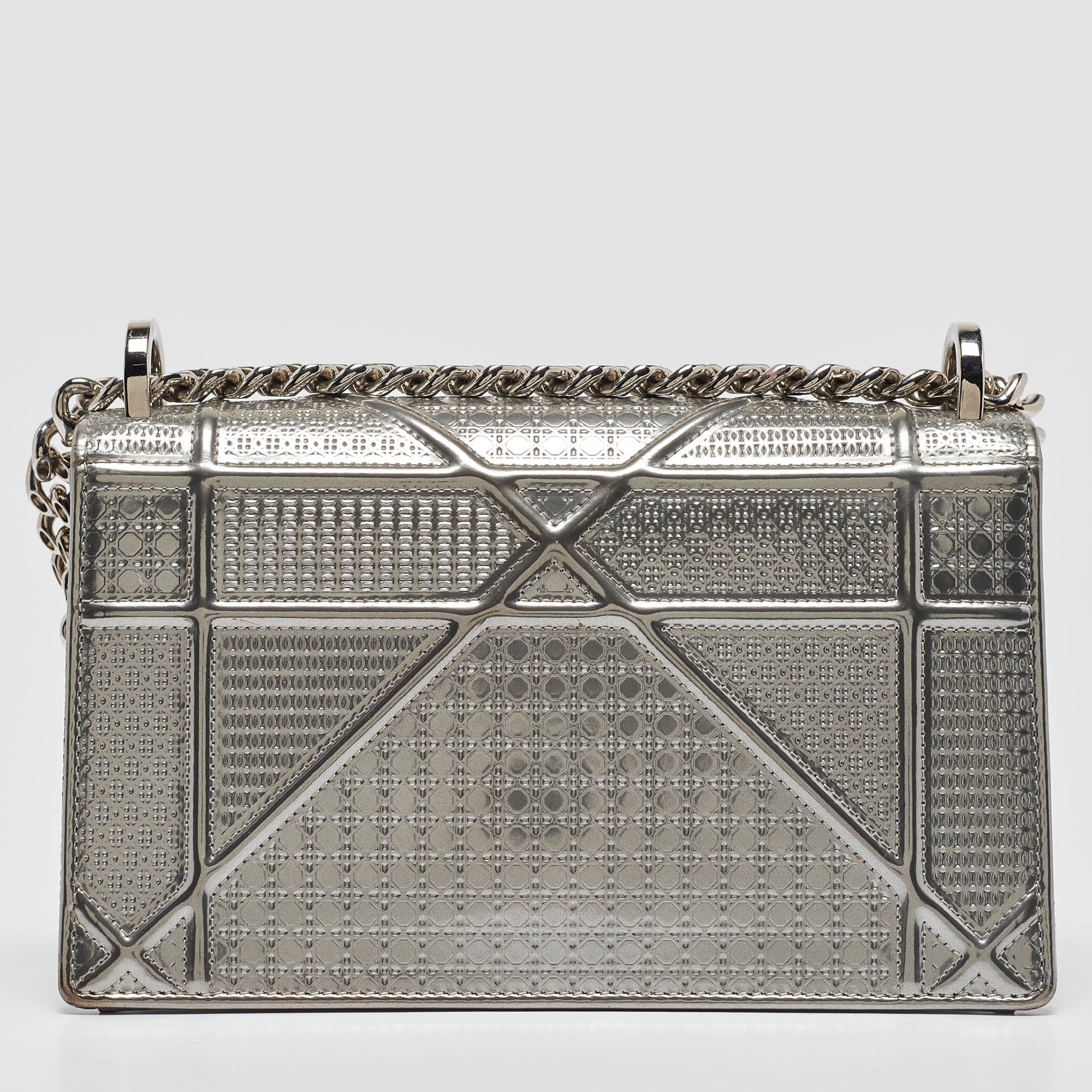 Dior Silver  Leather Small Diorama Shoulder Bag