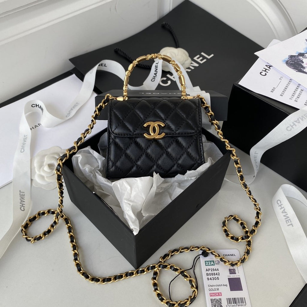 Chanel Clutch With Chain Gold Hardware Black For Women Handbags, Shoulder Bags 5.7in/14.5cm AP2945