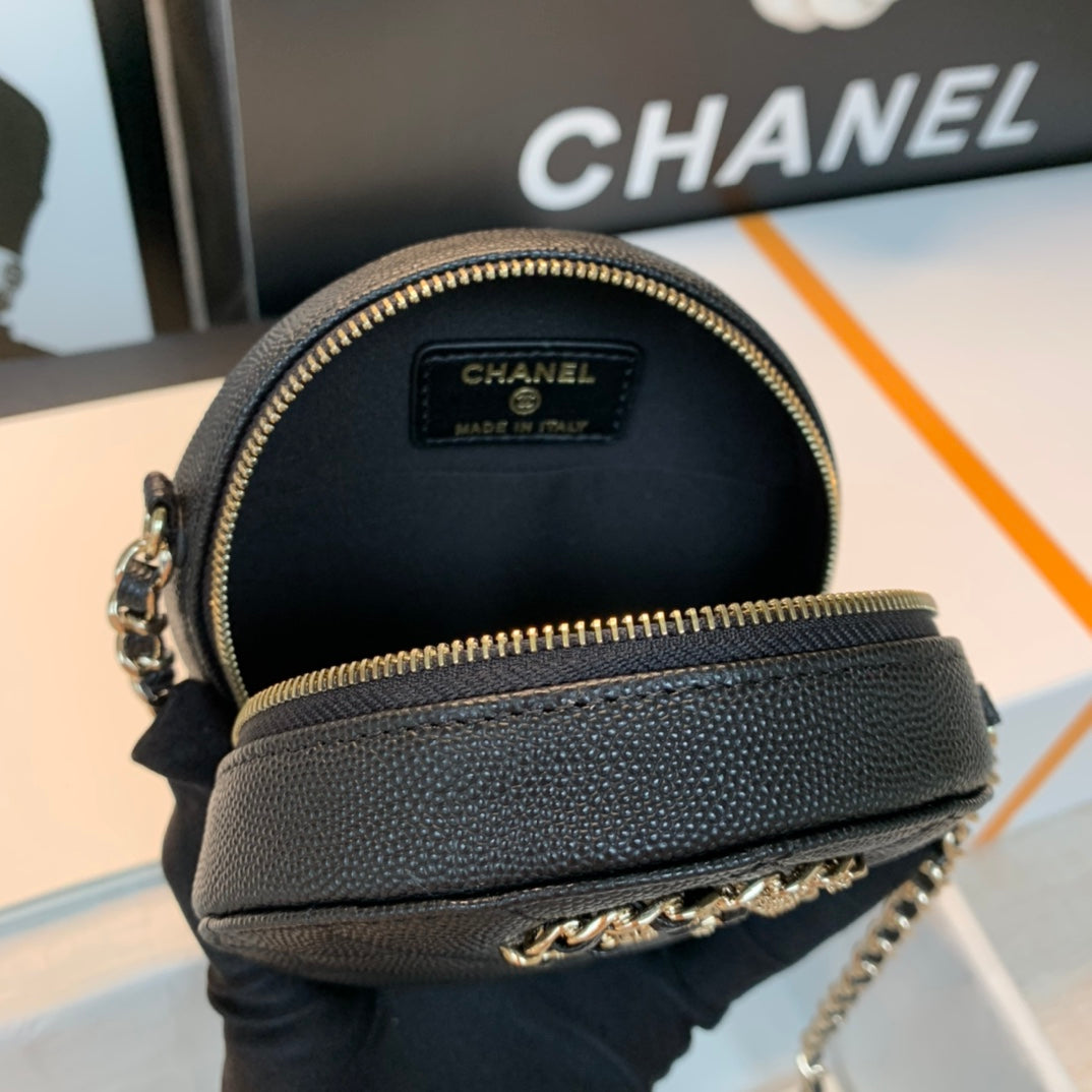 Chanel Round Bag Crossbody  Black For Women 4.7in/12cm