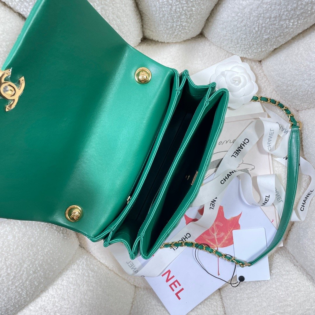 ChanelLarge Flap Bag Gold Hardware Green For Women, Women’s Handbags, Shoulder Bags 9.1in/23cm AS3367