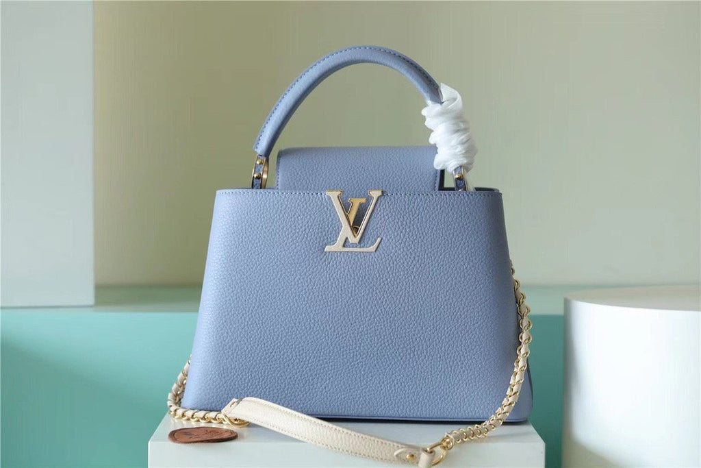 Louis Vuitton Capucines MM Taurillon Light Blue/ Beige For Women, WomenÃƒÂ¢Ã¢â€šÂ¬Ã¢â€žÂ¢s Bags, Shoulder And Crossbody Bags 12.4in/31.5cm Louis VuittonÃƒâ€šÃ‚Â 