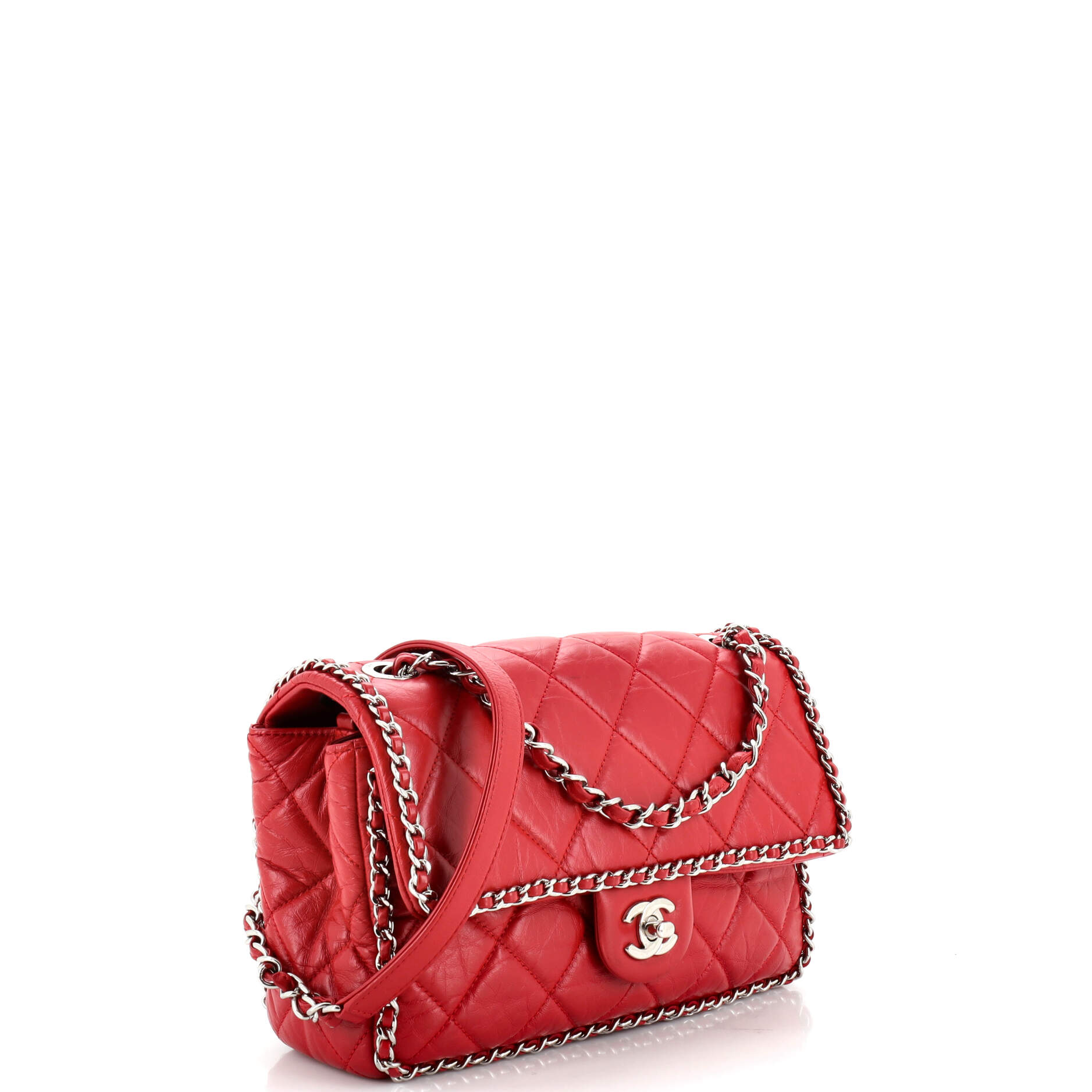 Chanel Running Chain Around Flap Bag Quilted Crumpled Calfskin Medium