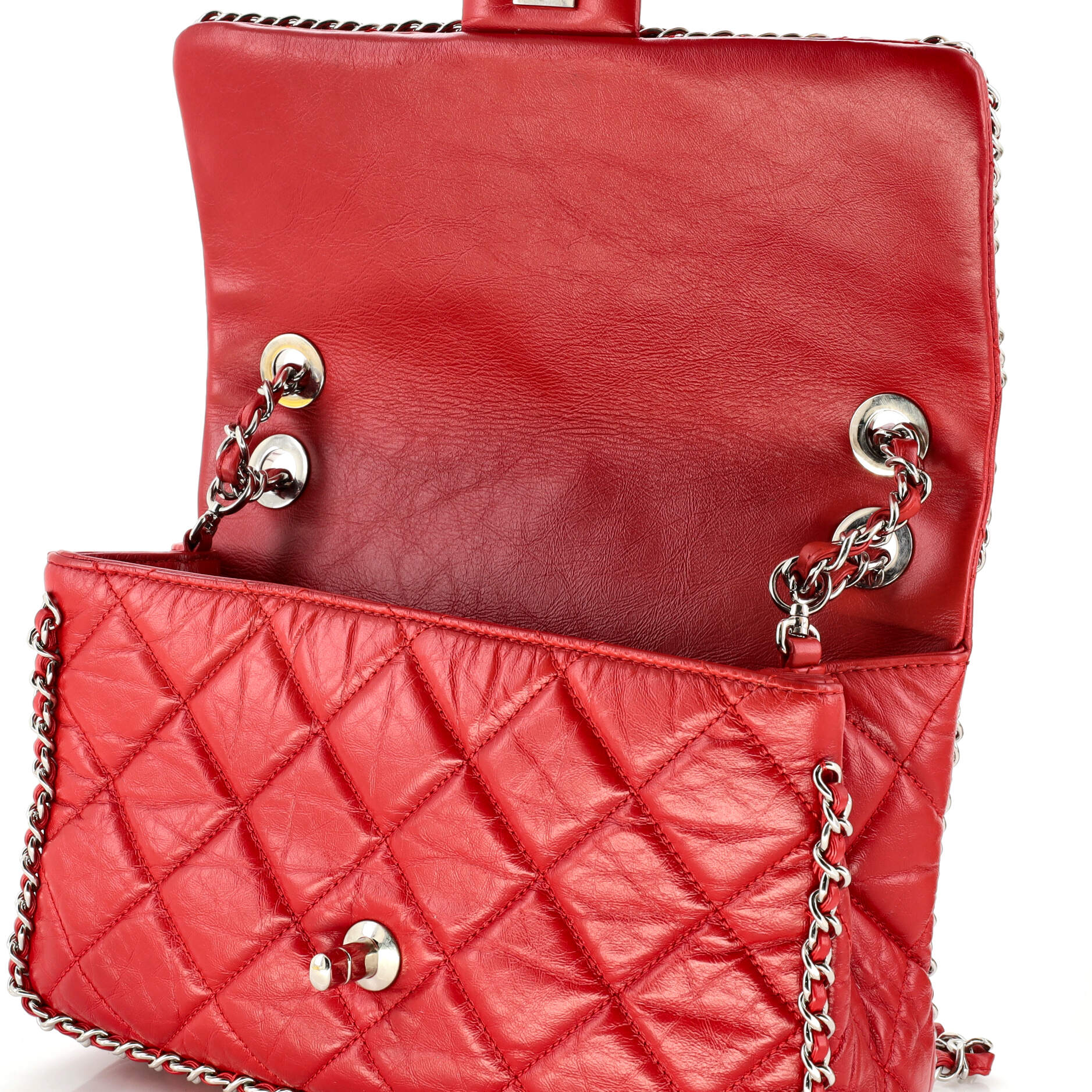 Chanel Running Chain Around Flap Bag Quilted Crumpled Calfskin Medium