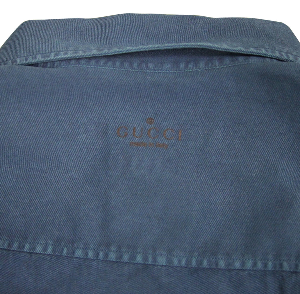 Gucci Men's Skinny Greenish Blue Cotton Dress Shirt