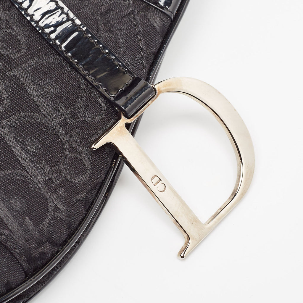 Dior Black Oblique Canvas And  Leather Xs Saddle Bag