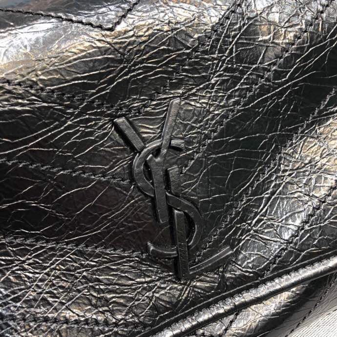 Niki MeGLAMIum Crinkled Shoulder Bag Black For Women 11in/28cm YSL