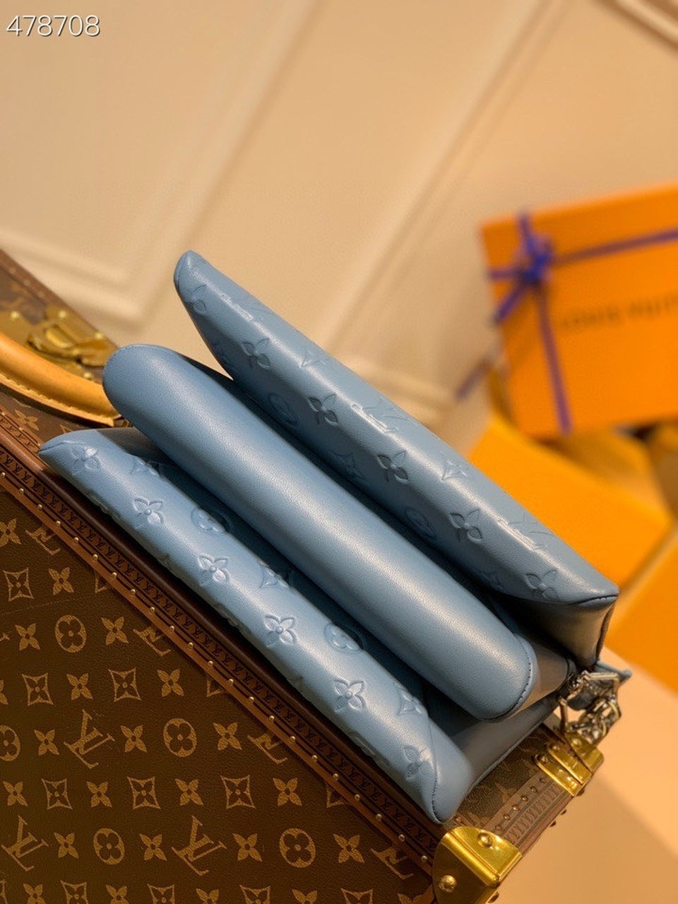 Louis Vuitton Coussin PM Monogram Embossed Puffy Light Blue For Women, Women’s Handbags, Shoulder And Crossbody Bags 10.2in/26cm Louis Vuitton