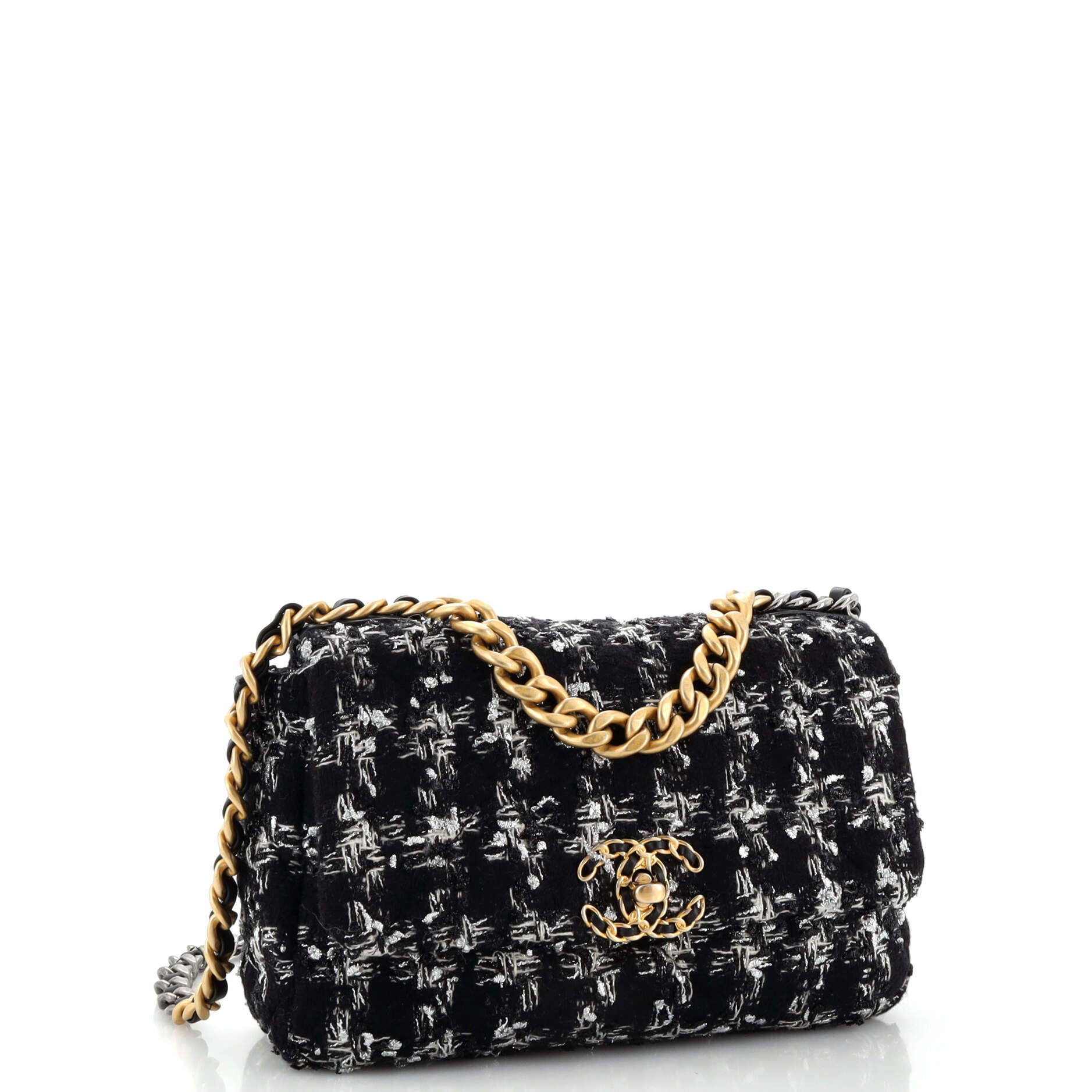 Chanel 19 Flap Bag Quilted Houndstooth Tweed and Ribbon Medium
