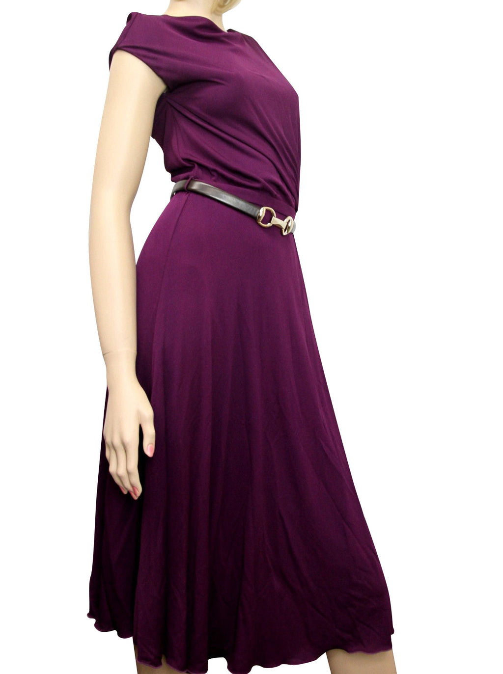 Gucci Women's Purple Rayon Runway Dress with Leather Belt