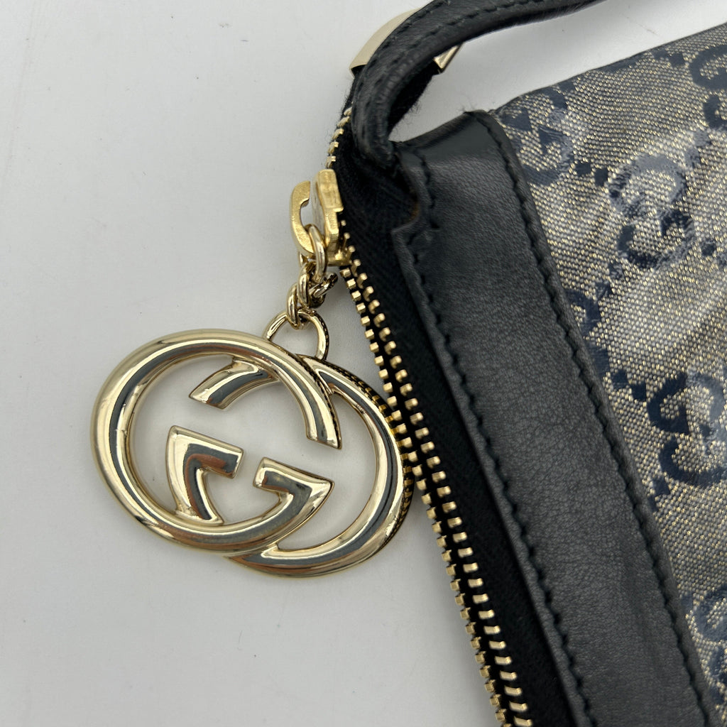 Gucci Interlocking G GG Glitter Supreme Shoulder Bag Black Navy Blue