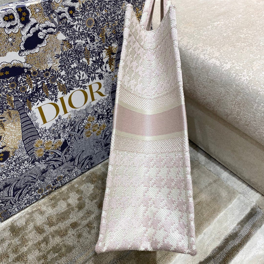 Large Book Tote Pale Pink Houndstooth Embroidery, Pink, For Women Women Handbags, Shoulder Bags, 42cm CD