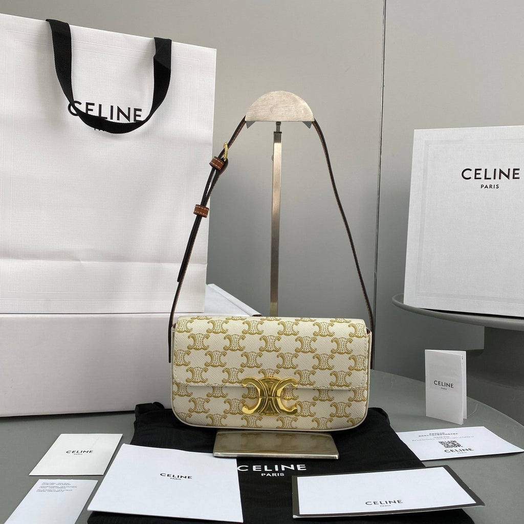 Triomphe Shoulder Bag In Triomphe Canvas White For Women 8in/20cm 194142CUZ.01BC