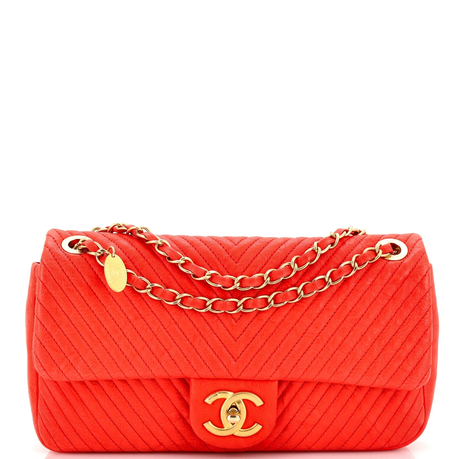 Chanel Medallion Charm Flap Bag Chevron Wrinkled Lambskin Medium