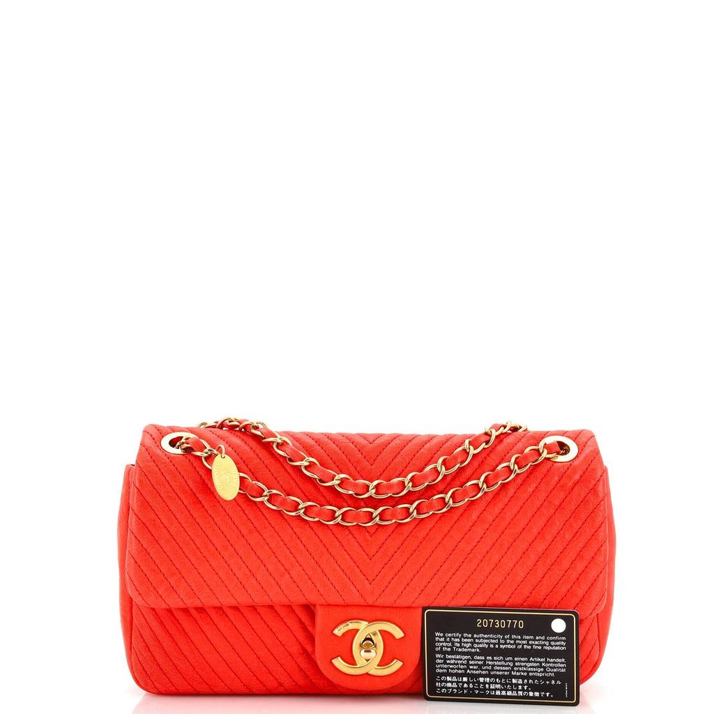 Chanel Medallion Charm Flap Bag Chevron Wrinkled Lambskin Medium