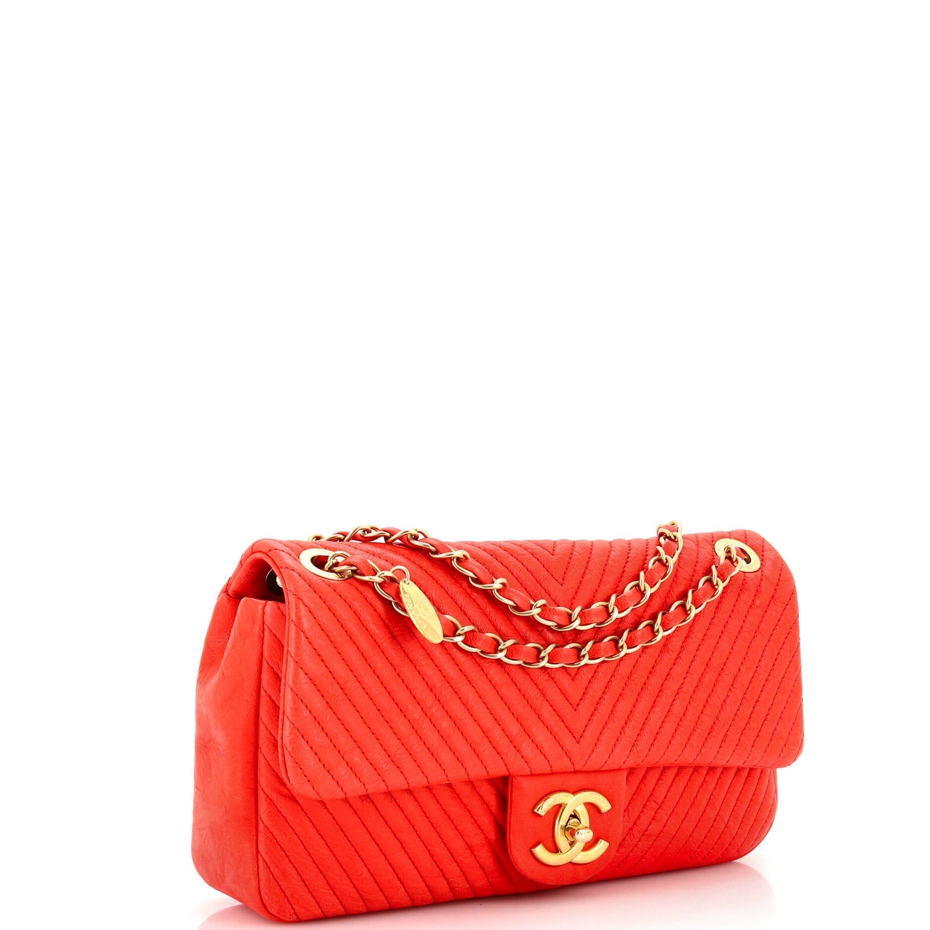 Chanel Medallion Charm Flap Bag Chevron Wrinkled Lambskin Medium