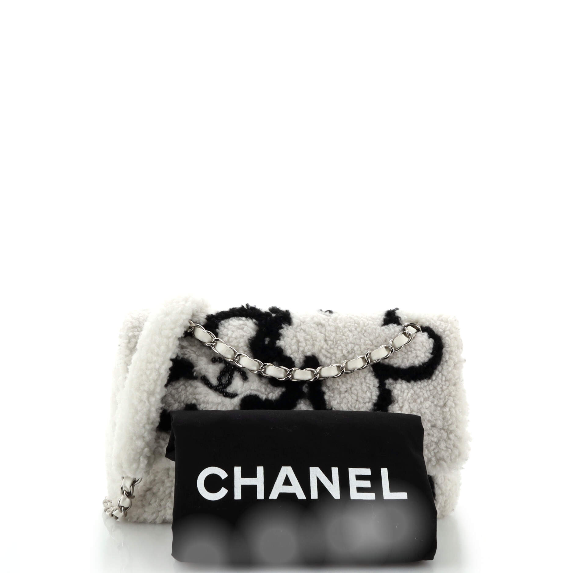 Chanel Classic Single Flap Bag Pearl Embellished Shearling Jumbo
