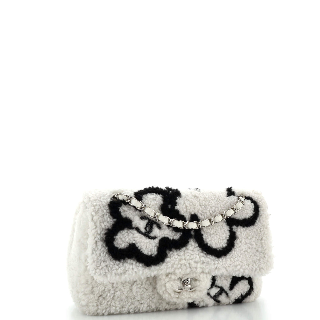 Chanel Classic Single Flap Bag Pearl Embellished Shearling Jumbo