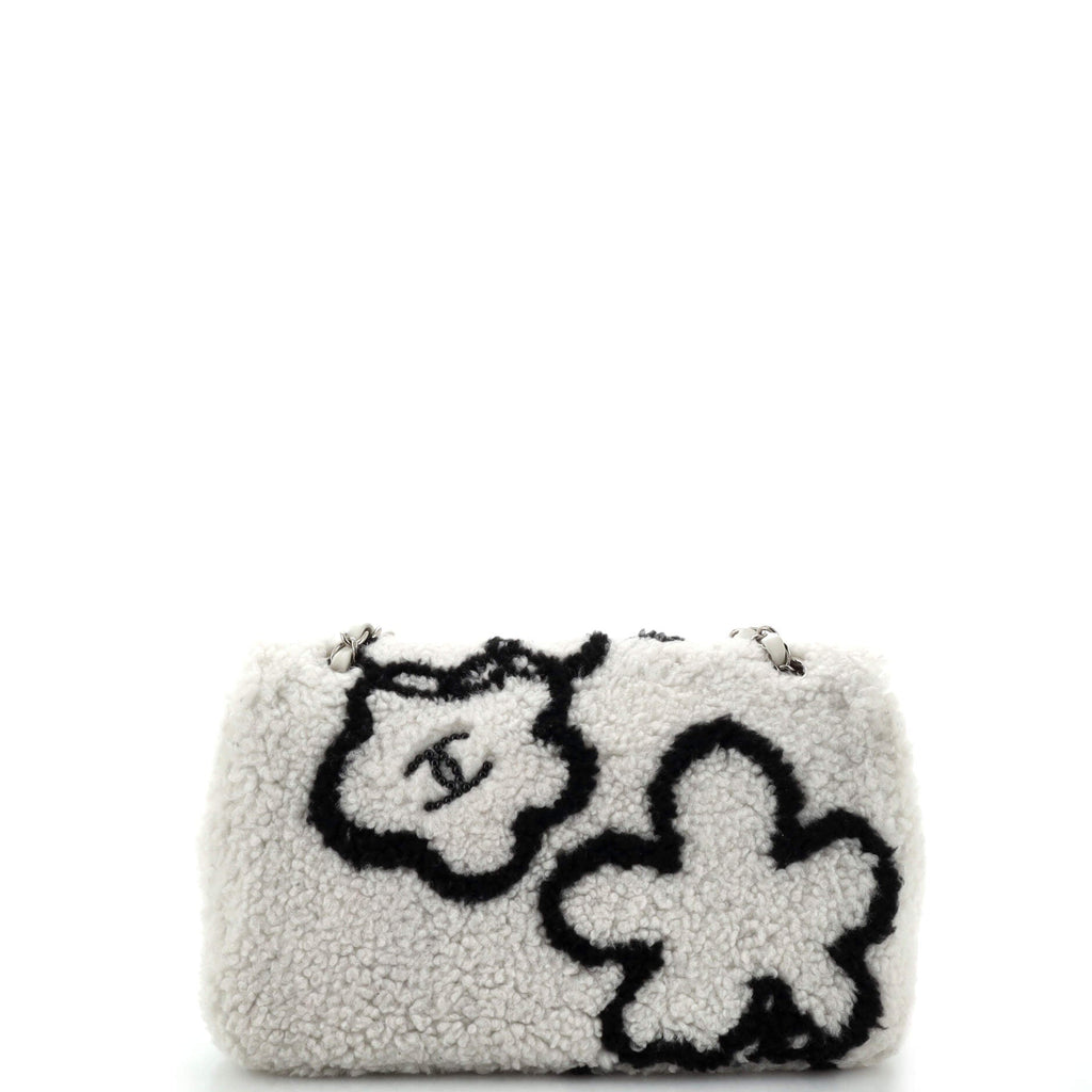 Chanel Classic Single Flap Bag Pearl Embellished Shearling Jumbo