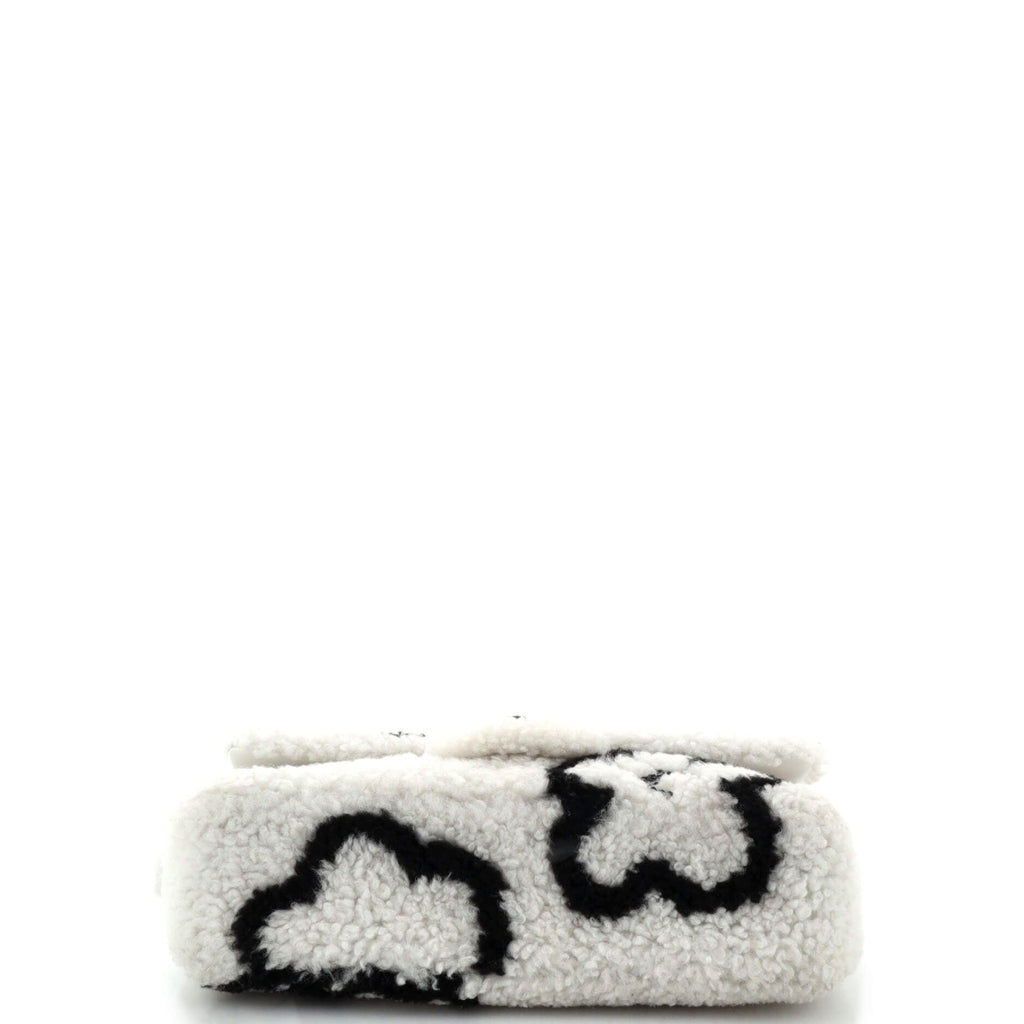 Chanel Classic Single Flap Bag Pearl Embellished Shearling Jumbo