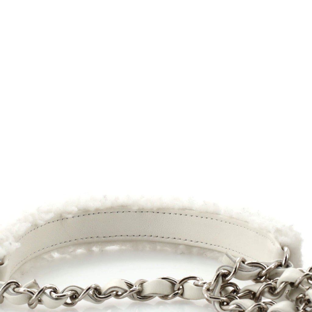 Chanel Classic Single Flap Bag Pearl Embellished Shearling Jumbo