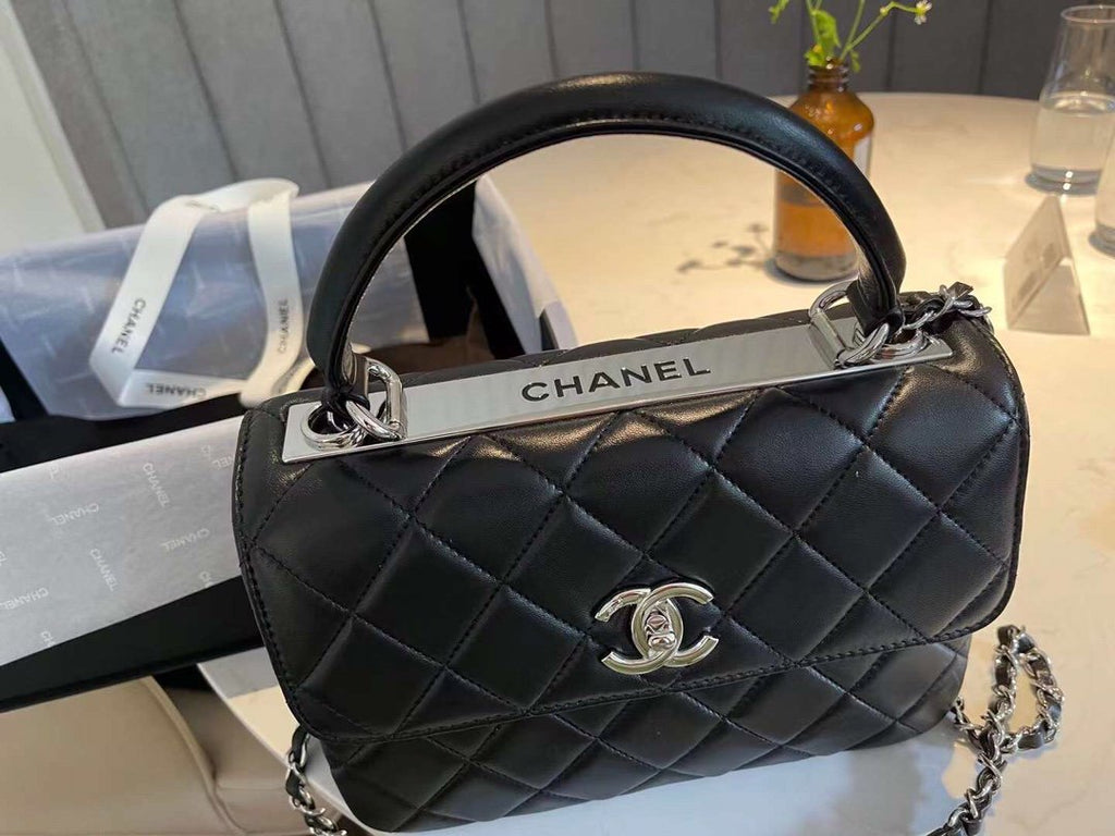 Chanel Classic GlamIap Bag SiLouis Vuittoner Hardware Black 9.8in/25cm