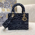 Dior MeDiorum Lady D-Lite Bag Blue and Black Mizza Embroidery, Blue and Black Handbags, Crossbody Bags, 24cm CD M0565ORHM_M962