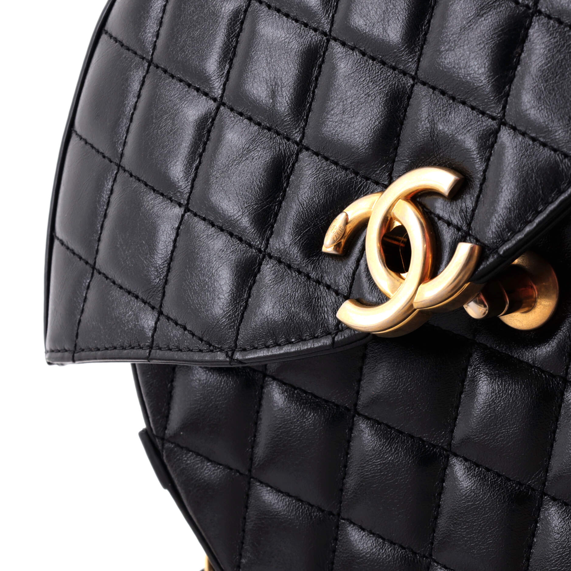 Chanel Flap Round Crossbody Bag Quilted Glazed Calfskin Medium