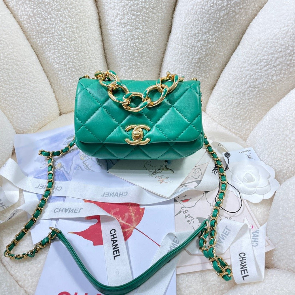ChanelMini Flap Bag Gold Hardware Green For Women, Women’s Handbags, Shoulder Bags 6.7in/17cm AS3365