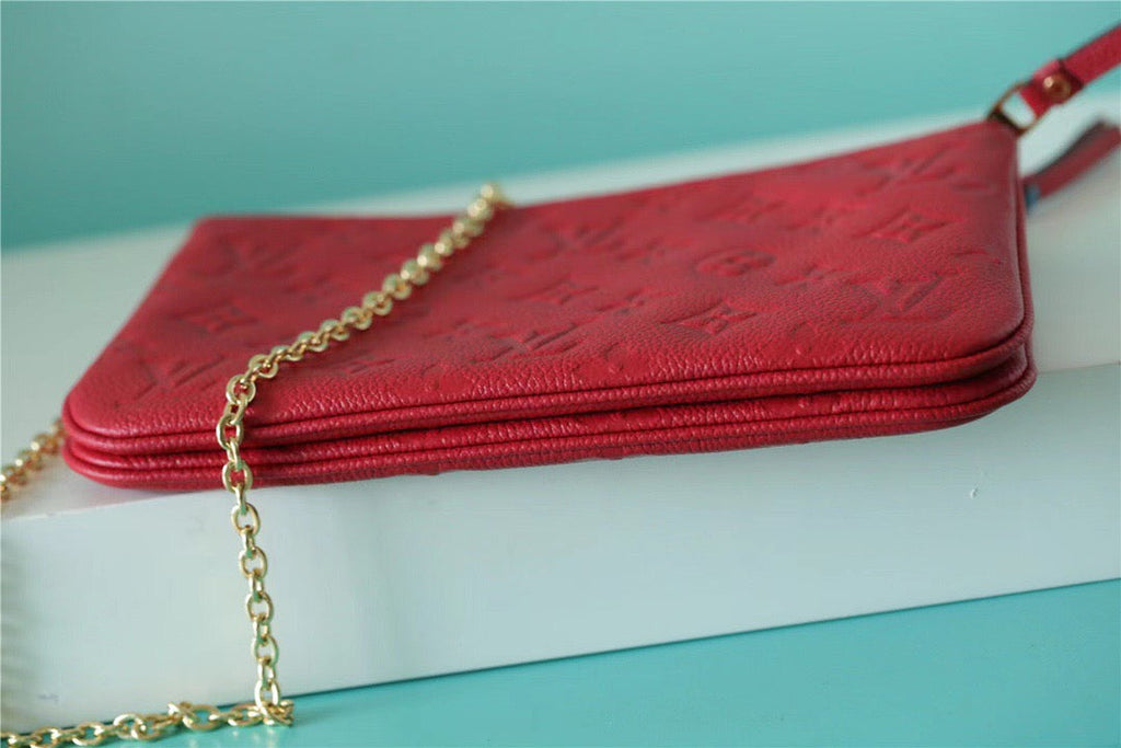 Louis Vuitton Double Zip Pochette Monogram Empreinte Red For Women,  Shoulder and Crossbody Bags 7.9in/20cm Louis Vuitton