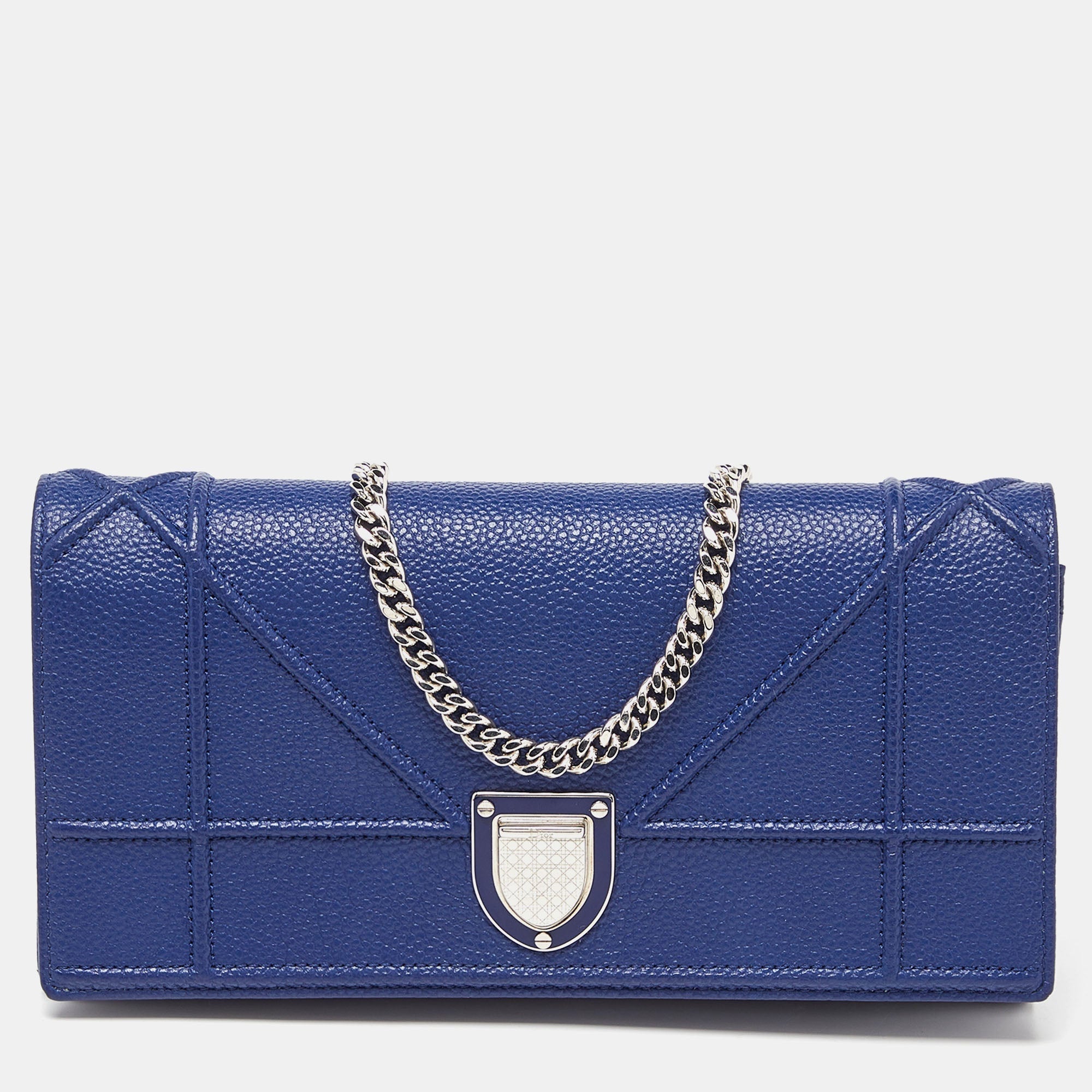Navy Blue Leather Diorama Wallet On Chain
