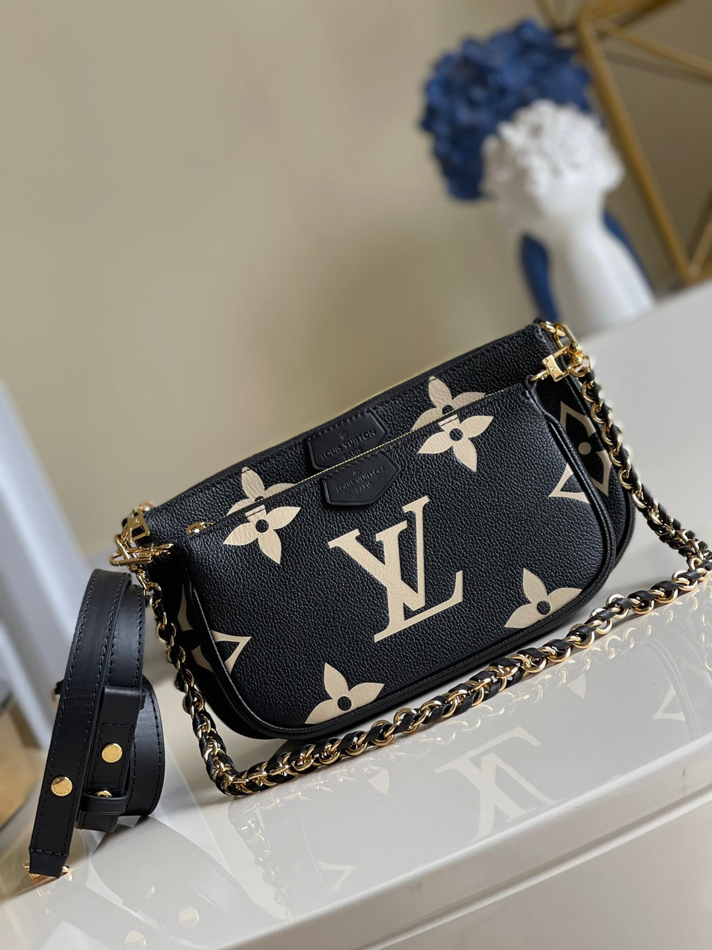 Louis Vuitton Multi Pochette Accessoires Monogram Empreinte Black/Cream For Women, Women’s Handbags, Shoulder And Crossbody Bags 9.8in/25cm Louis Vuitton M45777