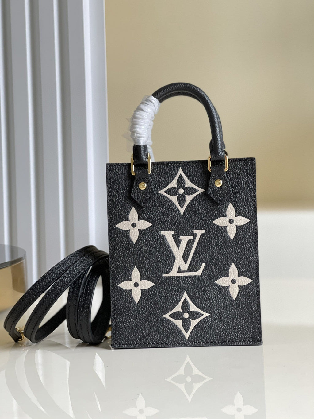 Louis Vuitton Petit Sac Plat Monogram Empreinte Black/Beige For Women, WomenÃƒÂ¢Ã¢â€šÂ¬Ã¢â€žÂ¢s Handbags, Shoulder And Crossbody Bags 5.5in/14cm Louis Vuitton M81416