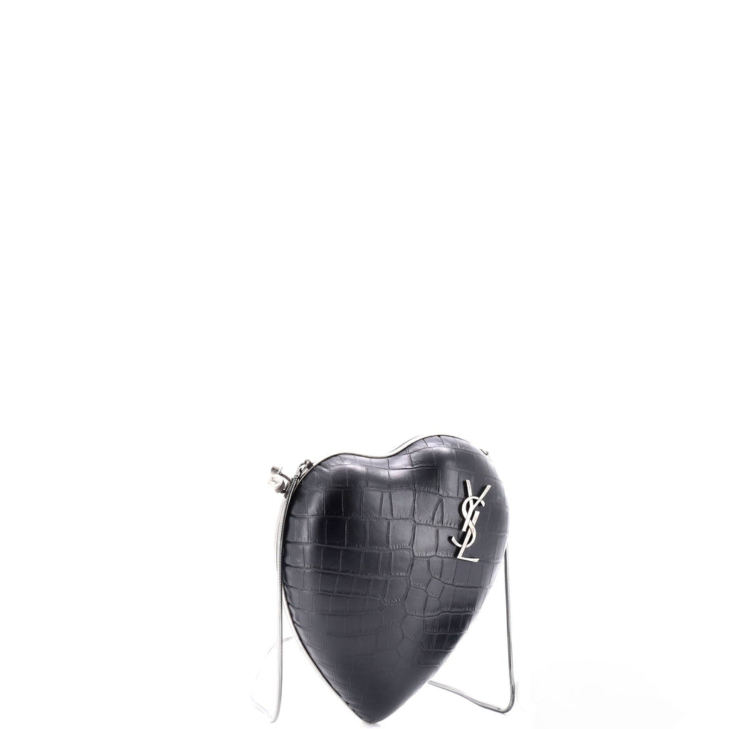 Love Heart Chain Box Clutch Crocodile Embossed Leather