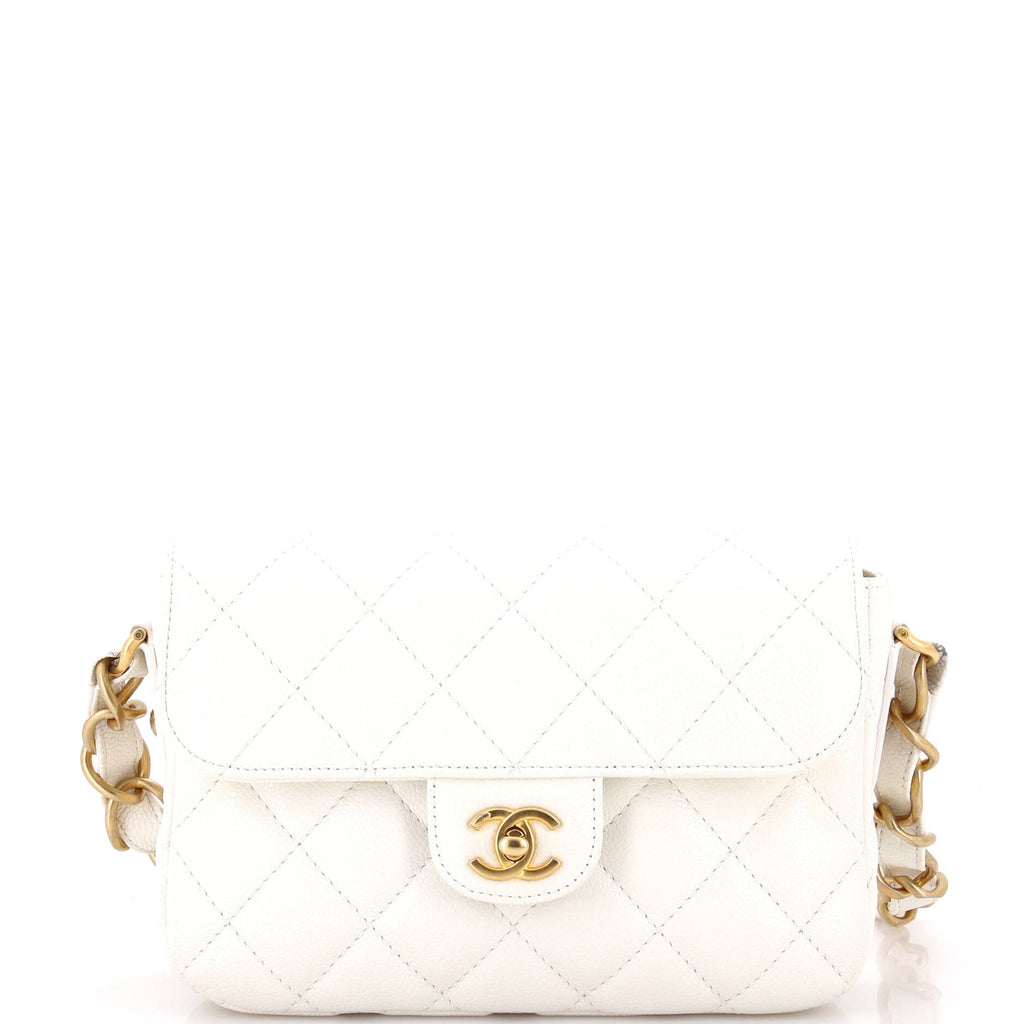 Chanel CC Adjustable Strap Flap Messenger Bag Quilted Caviar Small