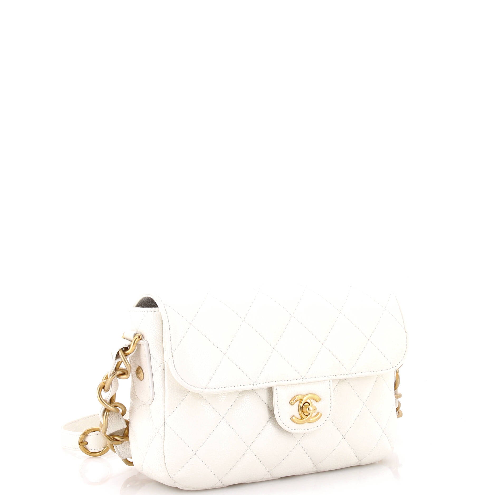 Chanel CC Adjustable Strap Flap Messenger Bag Quilted Caviar Small