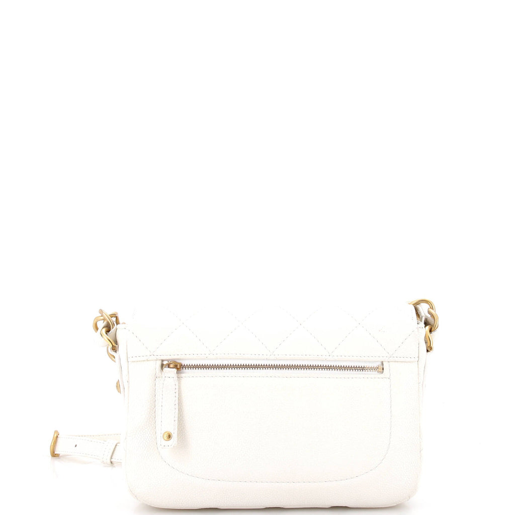 Chanel CC Adjustable Strap Flap Messenger Bag Quilted Caviar Small