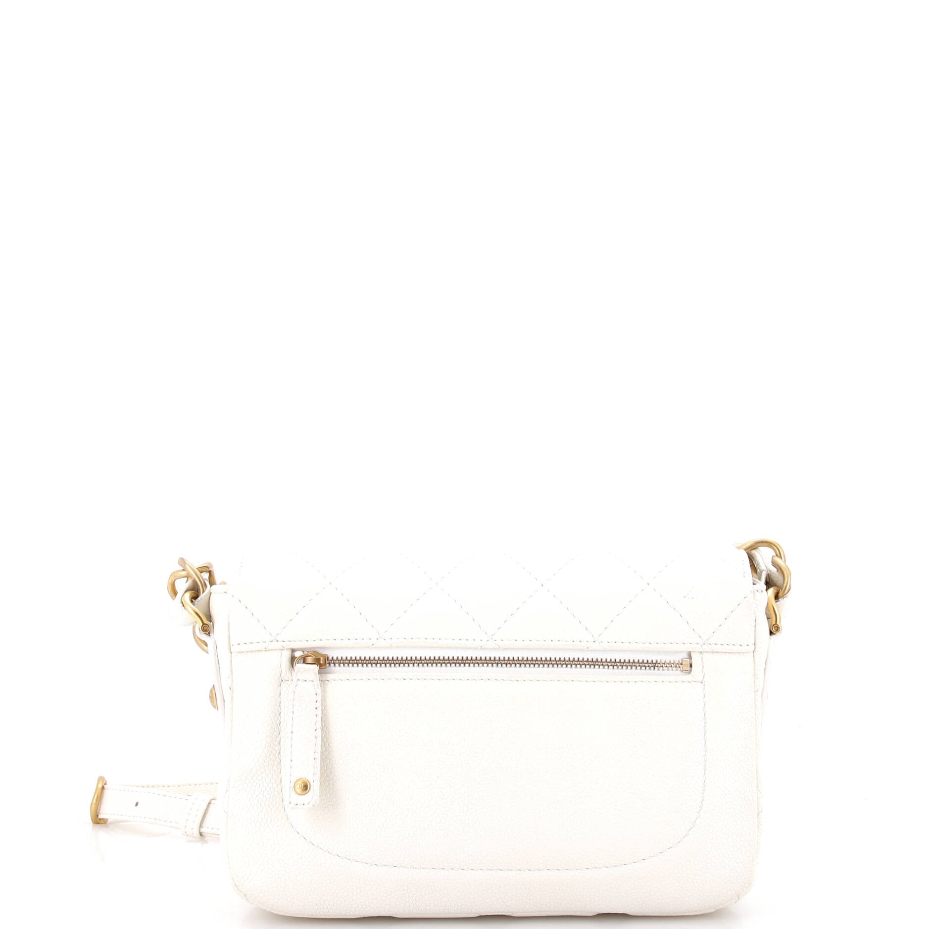 Chanel CC Adjustable Strap Flap Messenger Bag Quilted Caviar Small