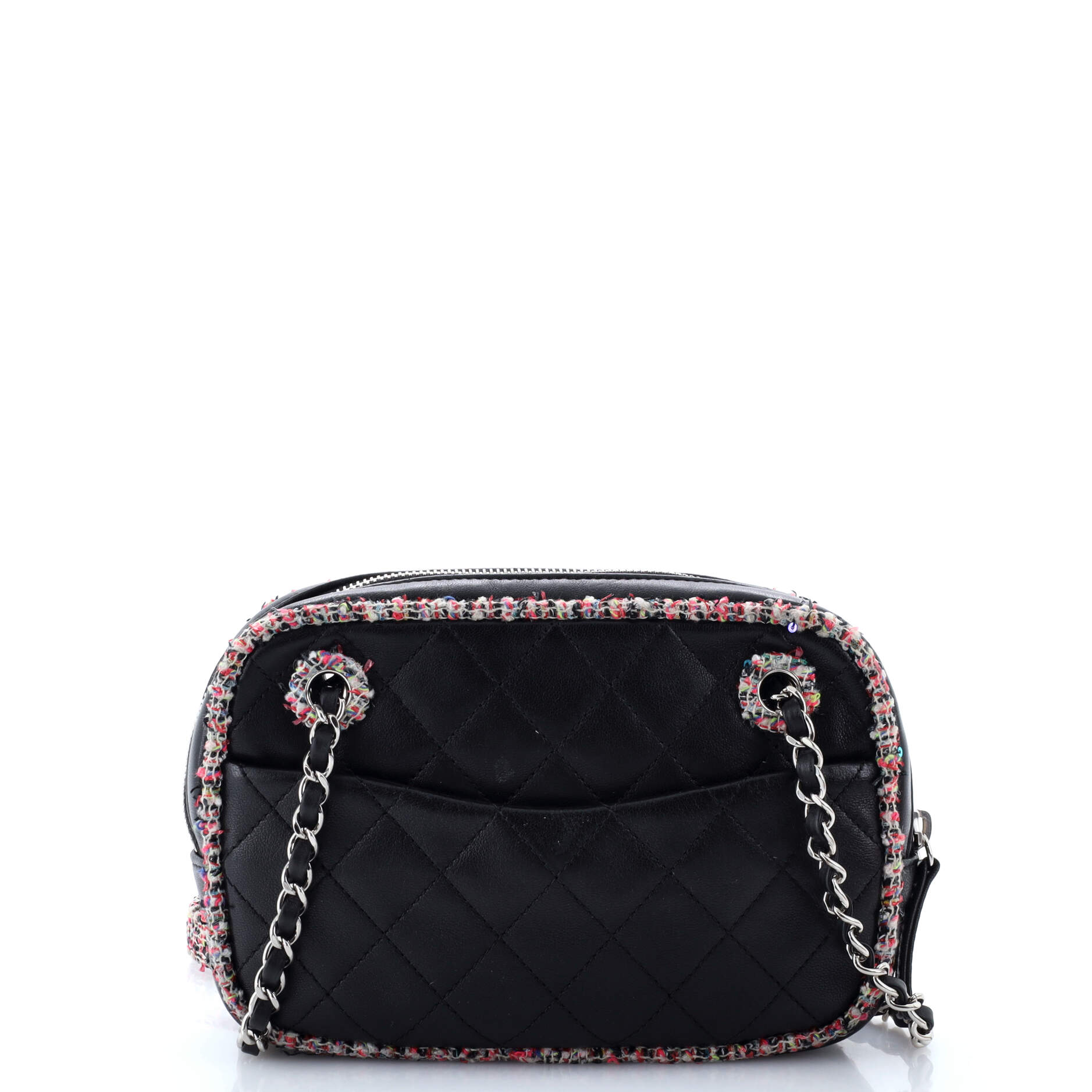 Chanel Elegant Trim Front Zip Camera Bag Quilted Lambskin with Tweed Small