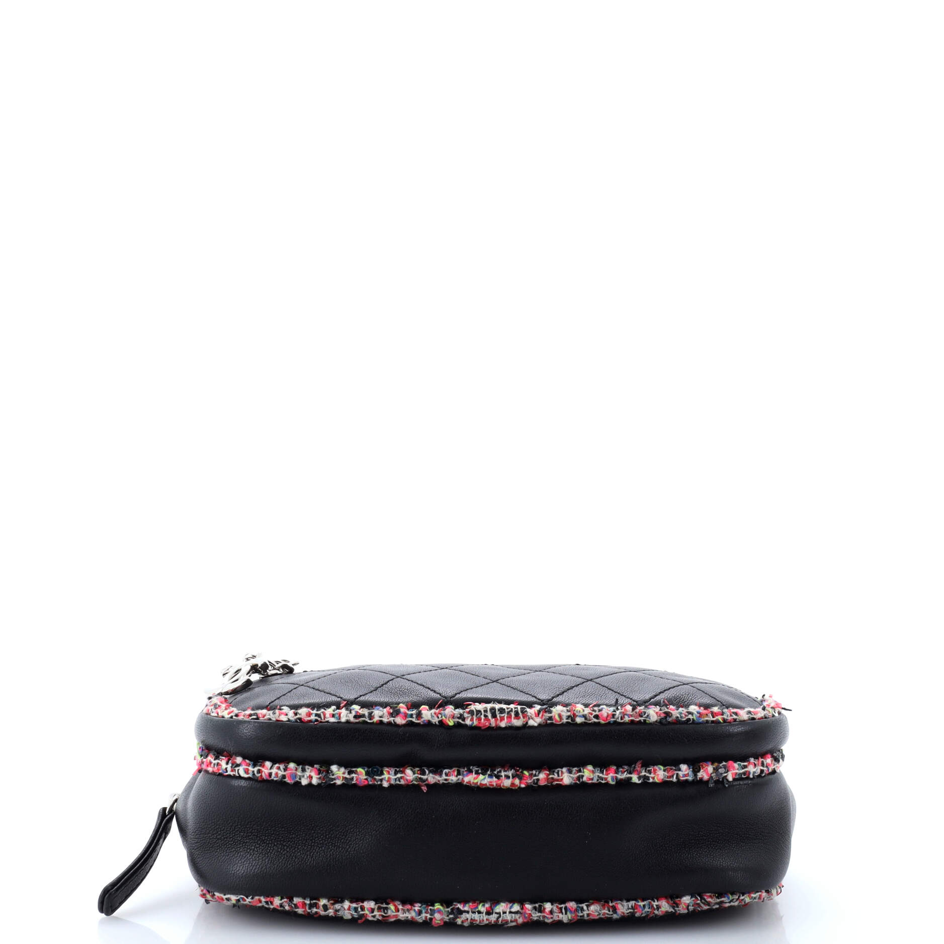 Chanel Elegant Trim Front Zip Camera Bag Quilted Lambskin with Tweed Small