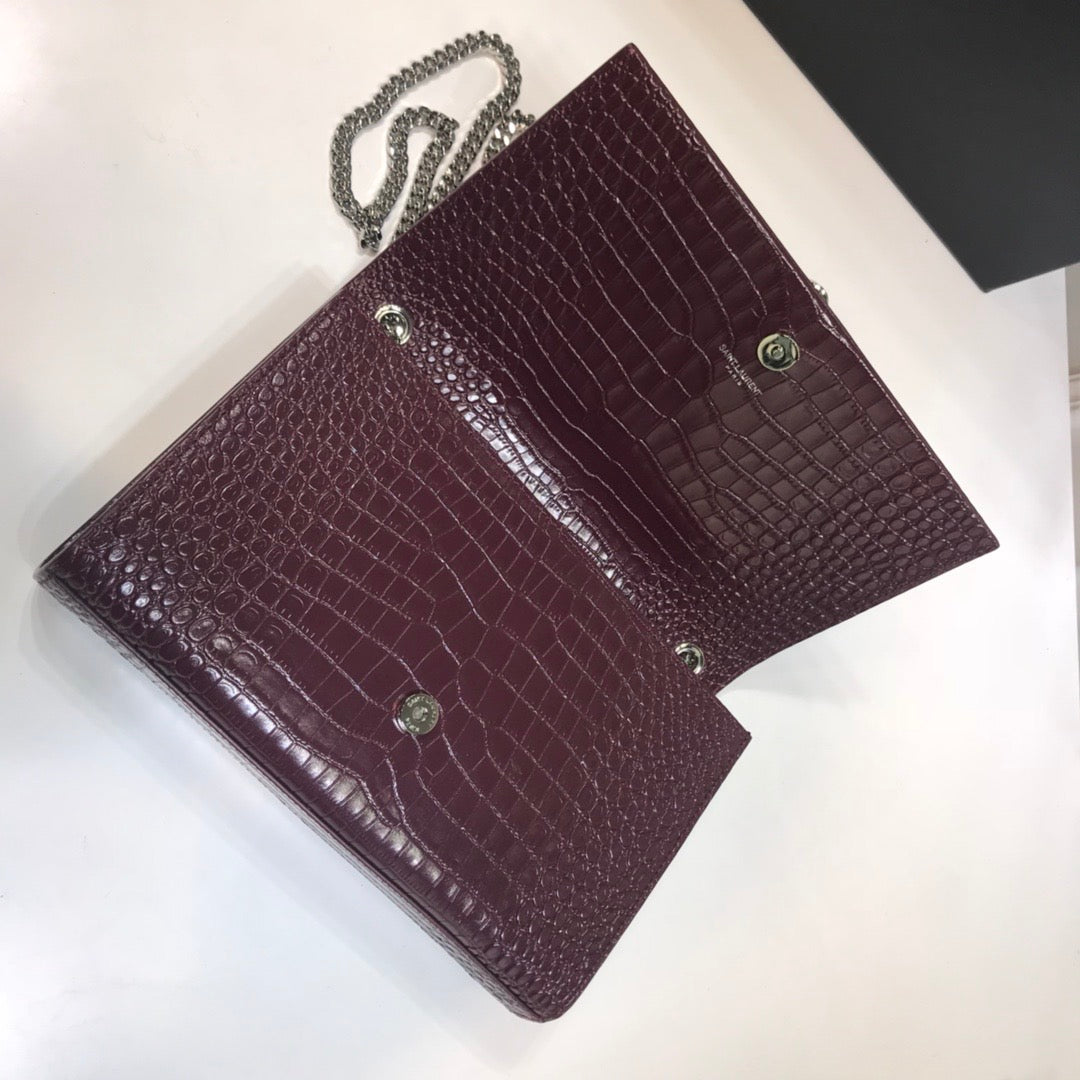 Top Quality Kate MeTop Qualityum Chain Bag With Tassel In Embossed CrocoTop Qualityle Dark Violet For Women 9.4in/24cm YSL