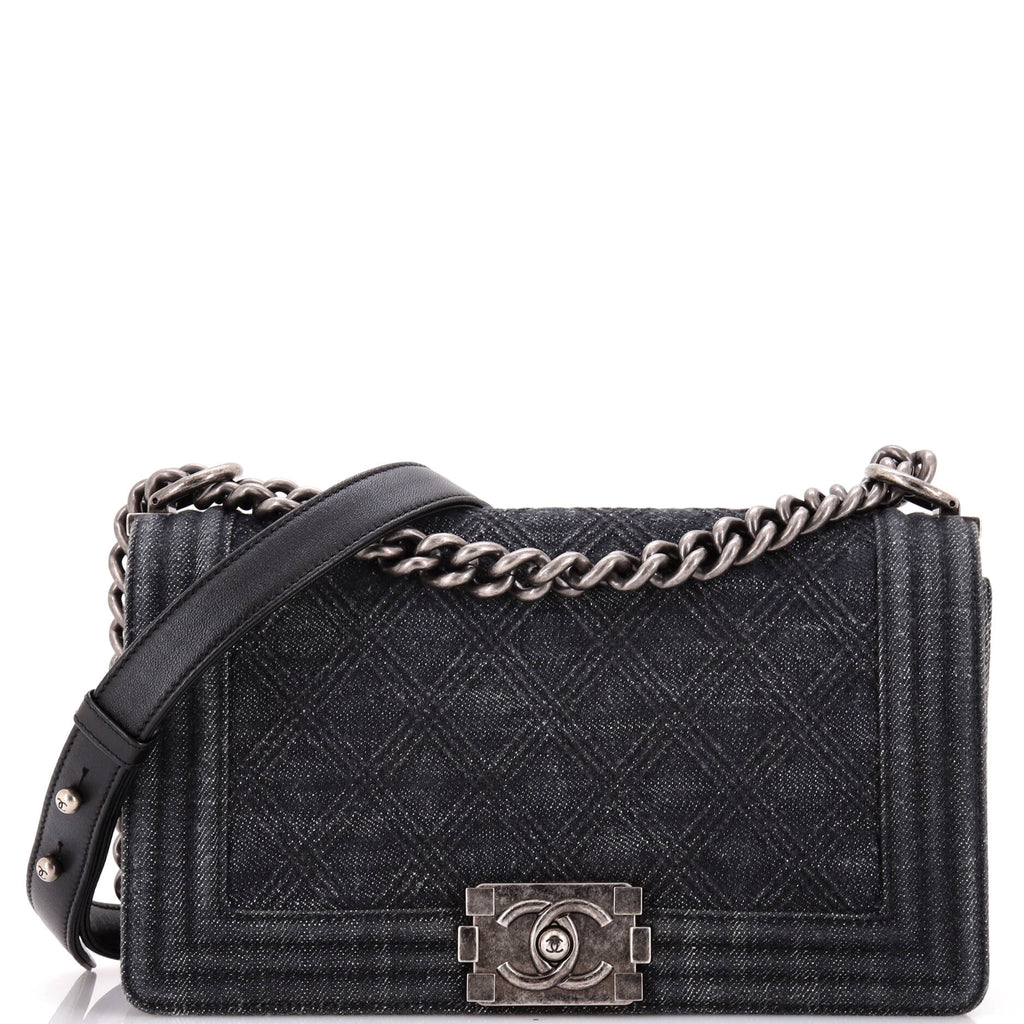Chanel Boy Flap Bag Quilted Denim New Medium