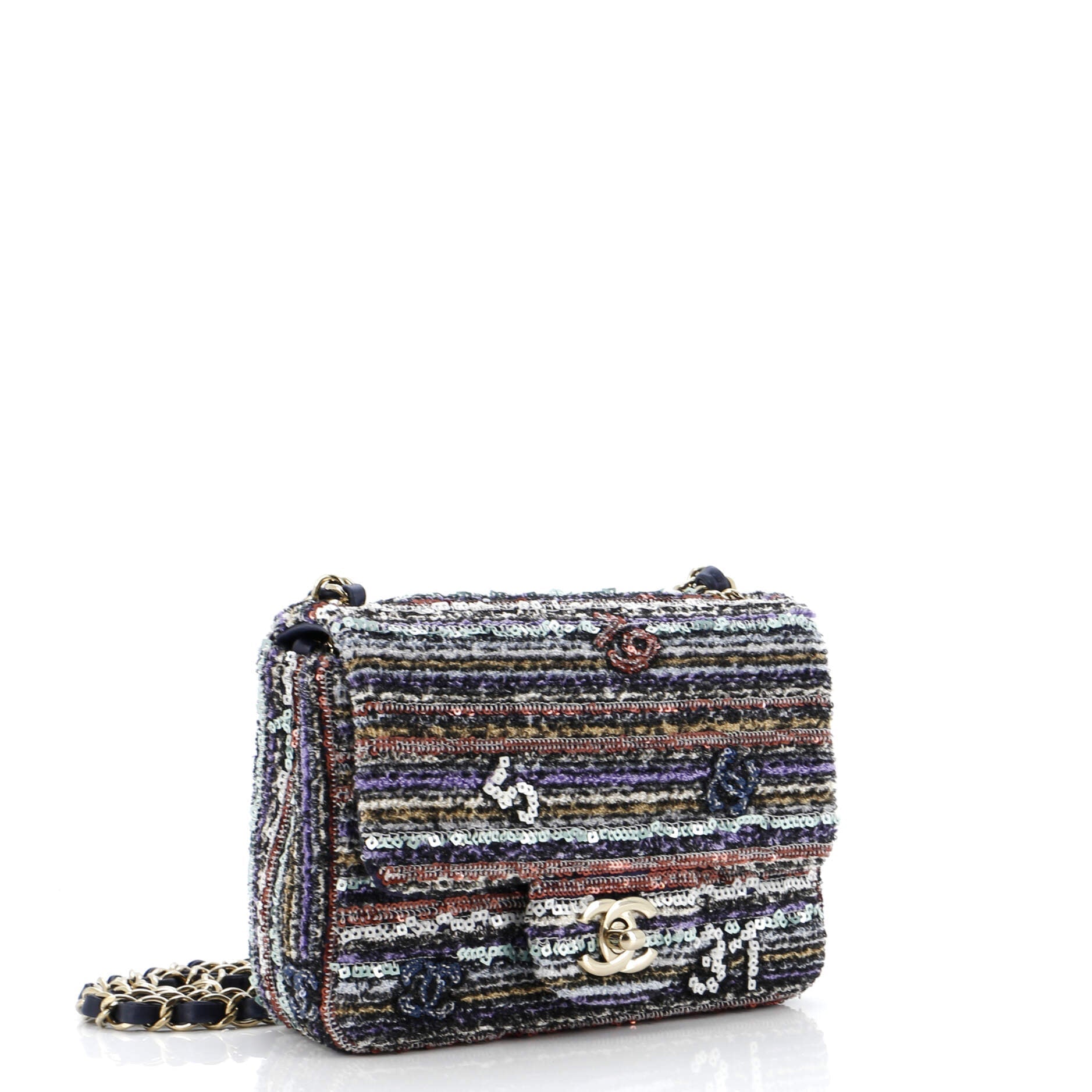 Chanel Square Classic Single Flap Bag CC Sequin Embellished Mixed Fibers Mini